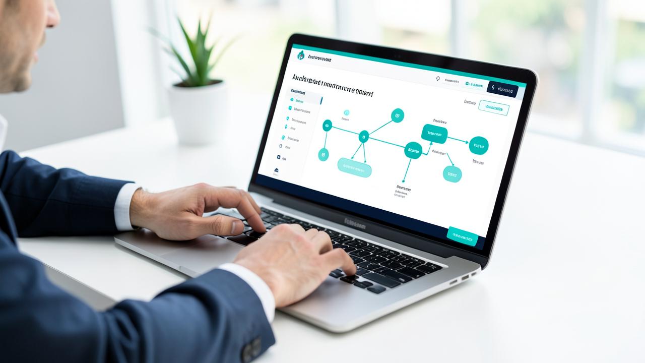 Automated workflow diagram on a screen representing documented processes